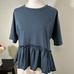 SHEIN Jersey‎ Tee Peplum Top Short Sleeve Small Dark Teal